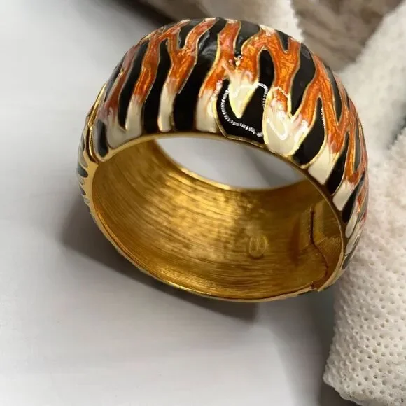 Gold Orange Black White Tiger Stipe Bangle Kenneth J Lane - Picture 4 of 15